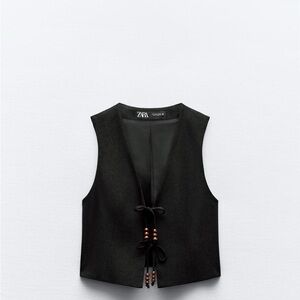 Zara Black Linen Vest with Bow Detail